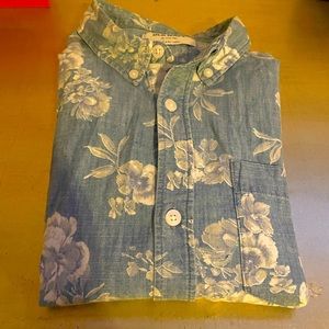 BNWT Old Navy boys short sleeve button down shirt denim and floral sz Xl 14-16